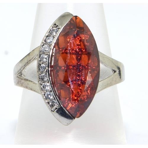 593 - 925 silver ladies Ruby red lozenge style designer fashion ring size O