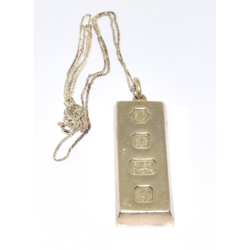 594 - 925 silver fully hallmarked Ingot and chain 33g