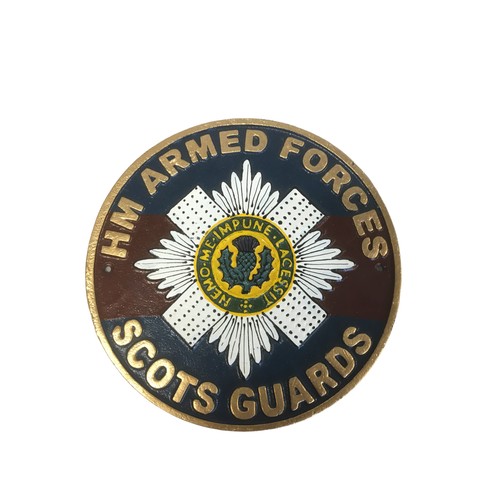 465 - Cast Iron Scots Guards Circular Sign. Approx 23.5cm diameter