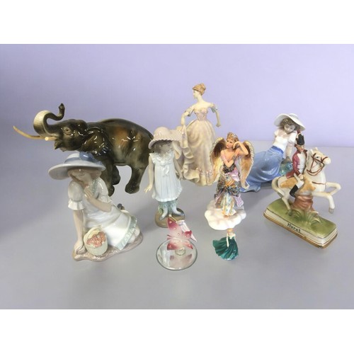 57 - 9 pieces of Ceramic including. Royal Dux Elephant, NAO, Leonardo, Royal Doulton etc