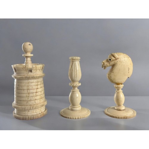 557 - A Victorian carved & stained bone chess set.English, 19th century.King height - 11.5cm... 