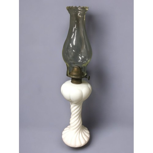 51 - Victorian Opaline White Wrythen Lamp, and a miscellany of further Opaline Glass. Continental and Eng... 