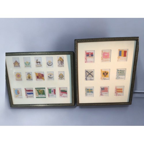 524 - Vintage Framed Cigarette Silks -  Flags of the Nations and Military Emblems, 2 Framed examples of th... 