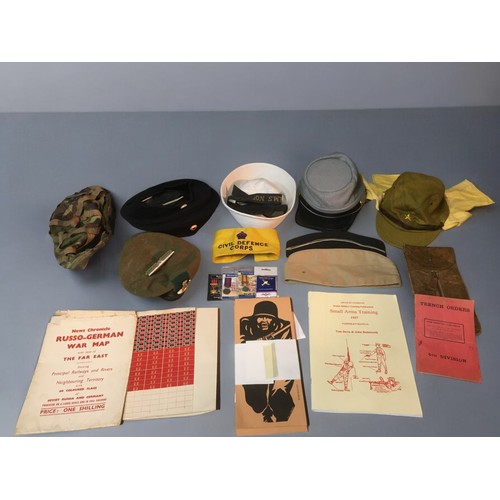 196 - Military Head Dress, Miniature Medals, Figure 11 Targets Quantity, Arm Band and a Period News Chroni... 