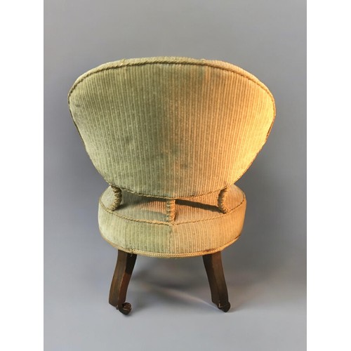 30 - Victorian Nursing/Boudoir Chair with Floating Balloon Back Corduroy and Brocade Upholstery. Turned W... 