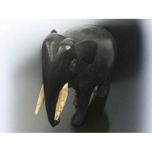 15 - Anglo Indian Ebony Desk Standish having carved Elephant Figural Decoration.