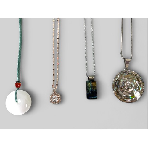 608 - A Collection of 5 silver, jet and jade necklaces.