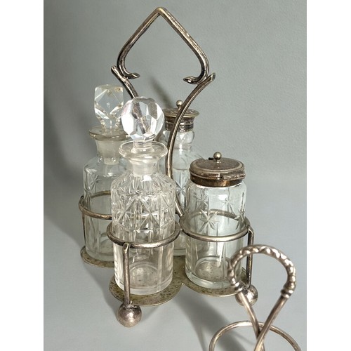 517 - A collection of 19th century silver plate condiment sets & stands. In the manner of Christopher ... 