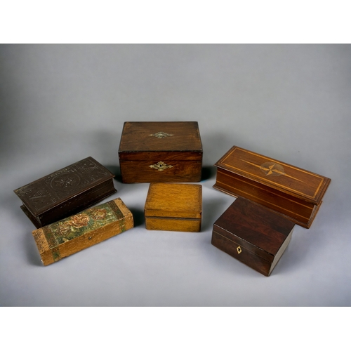 520 - A job lot of six 19th century wooden boxes.