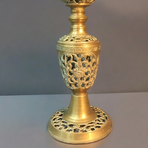 492 - Large Middle Eastern Brass Scales of Pierced form having Eagle Finial.Height 55cm