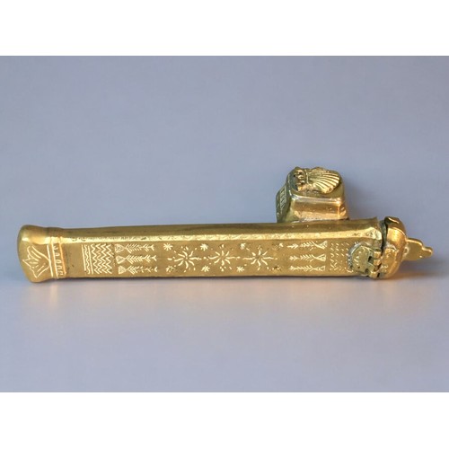 74 - Antique Islamic Arabic Divit Brass Scribe’s Pen Case, 19th C. Qalamdan Inkwell