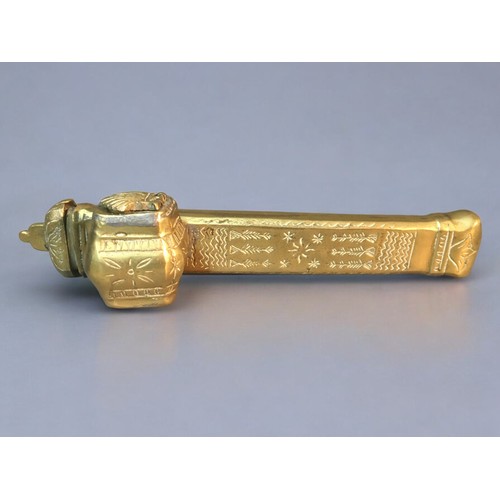 74 - Antique Islamic Arabic Divit Brass Scribe’s Pen Case, 19th C. Qalamdan Inkwell