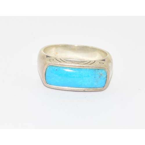 620 - 925 silver American Native Indian reservation(Navaho) made Turquoise ring size L