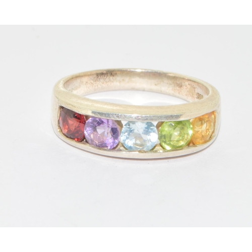 626 - 925 silver multi colour precious stone 1/2 eternity ring size R