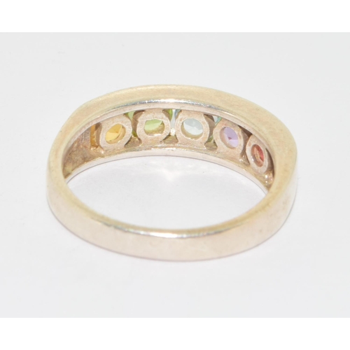 626 - 925 silver multi colour precious stone 1/2 eternity ring size R