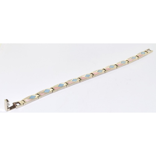 645 - 925 silver solid state bracelet with Mother of Pearl coloured decoration 19cm long 21g