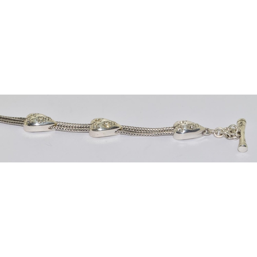 647 - 925 silver fancy bracelet with T-Bar clasp and heart decoration 19cm long