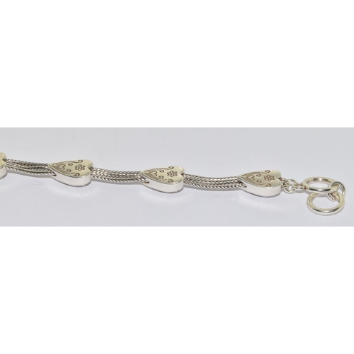 647 - 925 silver fancy bracelet with T-Bar clasp and heart decoration 19cm long