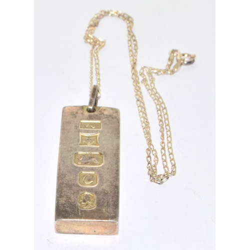 649 - 925 silver Ingot fully hall marked and chain 33g