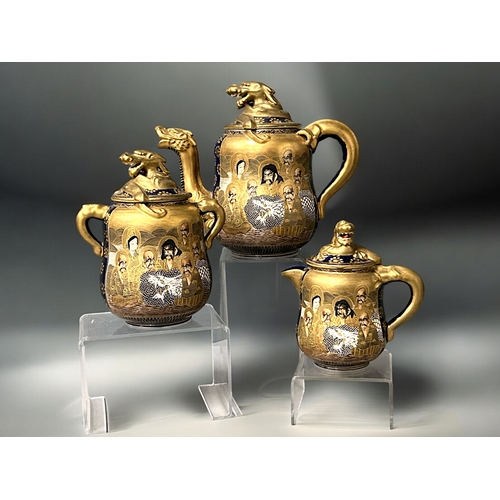 39 - A large Japanese Satsuma 'Dragon' 39 piece Tea set.Hododa Meizan, Meiji period.Serves 12.Gilded Drag... 