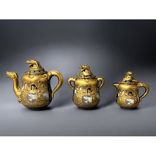 39 - A large Japanese Satsuma 'Dragon' 39 piece Tea set.Hododa Meizan, Meiji period.Serves 12.Gilded Drag... 