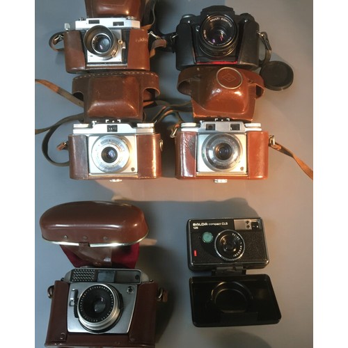 179 - Vintage Cased Cameras x 61. Agfa Karat 362. Exa 1C with Pentacon Lens3. Agfa Solinar Super Silette4.... 