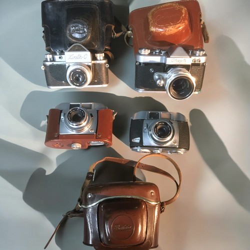 185 - Vintage Cameras x 4:1. 2 x German Balda 35mm Cameras with Lenses.2. Zenit - C with case and Industar... 