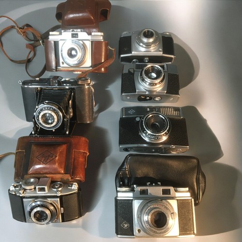 186 - Vintage Agfa Cameras x 7 to include Bellows, KARAT Coompur Rapide, Super Silette. All With Lenses.