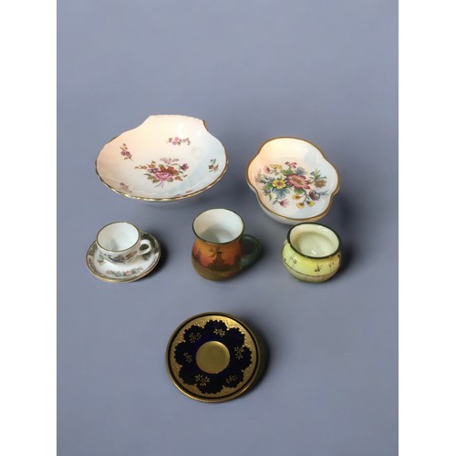 63 - Dolls House Miniature Ceramics, Royal Doulton Pitcher and Pot, Coal Port Blue and Gilt Plate, Wedgew... 