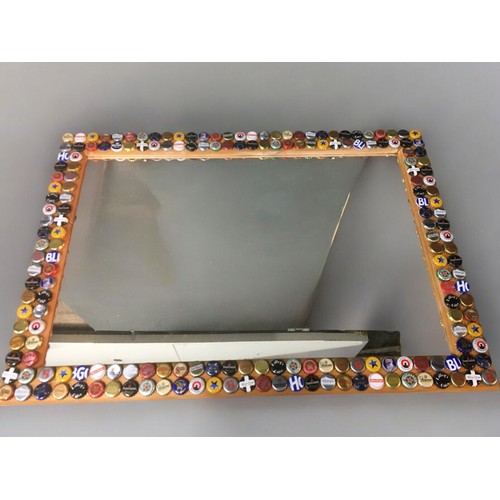 431 - Large Beer Bottle Top Decorated Mirror, ideal for a Man Cave!H 62cm x W 87cm