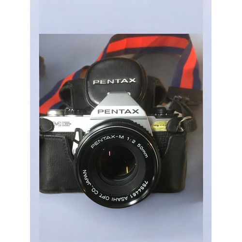 463 - Vintage Pentax MG 35mm SLR Camera with Pentax-M 1:2 50mm 7554461 lens, instructions and case togethe... 