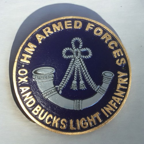 469 - Cast Iron Ox and Bucks Light Infantry Circular Sign. Approx 23.5cm diameter