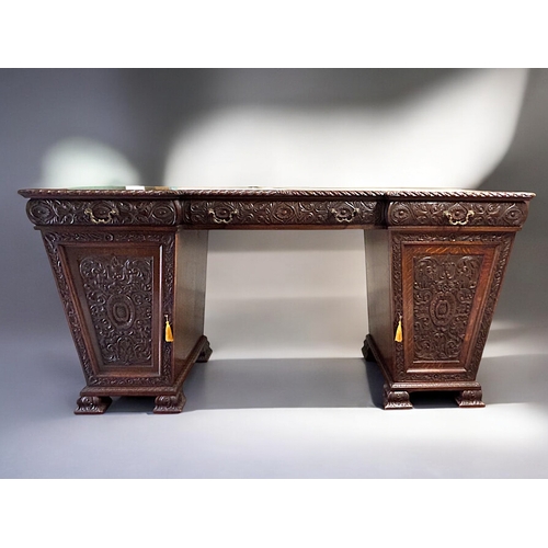 111 - Victorian Druce & Co Oak buffet sideboard.Twin pedestal design, heavily carved scrolling design.... 