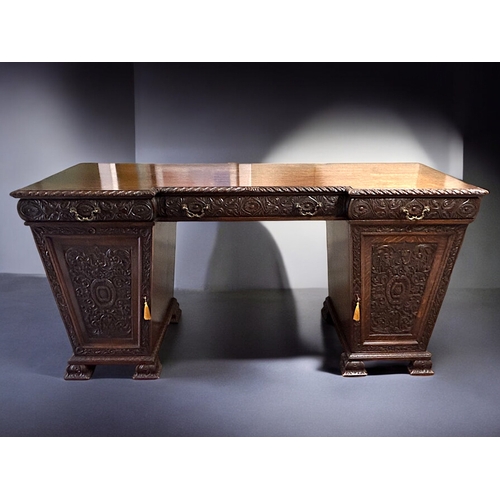 111 - Victorian Druce & Co Oak buffet sideboard.Twin pedestal design, heavily carved scrolling design.... 