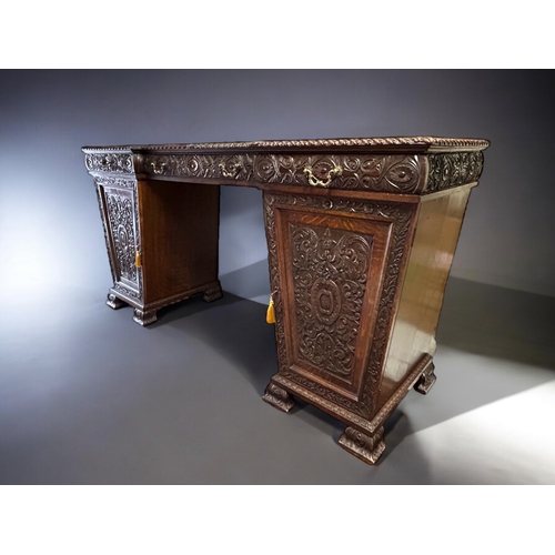 111 - Victorian Druce & Co Oak buffet sideboard.Twin pedestal design, heavily carved scrolling design.... 