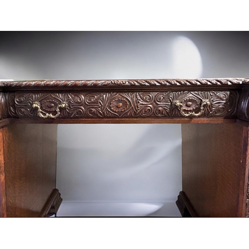 111 - Victorian Druce & Co Oak buffet sideboard.Twin pedestal design, heavily carved scrolling design.... 