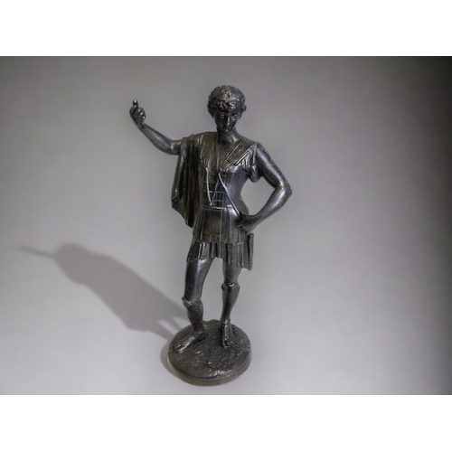 443 - A LARGE CAST METAL SCULPTURE OF A SOLDIER. HEIGHT 39CM