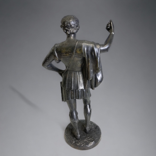 443 - A LARGE CAST METAL SCULPTURE OF A SOLDIER. HEIGHT 39CM