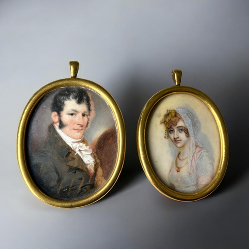 493 - Two framed early 19th century Portrait miniature watercolours.10 x 7.5cm x 9.5 x 6.5cm Provenance - ... 