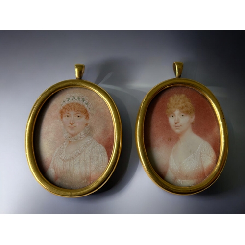 494 - Two framed early 19th century Portrait miniature watercolours.9 x 6.5cm x 9.5 x 6.5cm Provenance - F... 