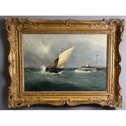 127 - C. Hart, 19th century English school.Oil on canvas 'Fishing boat out of Yarmouth'.66 x 51cm (incl fr... 