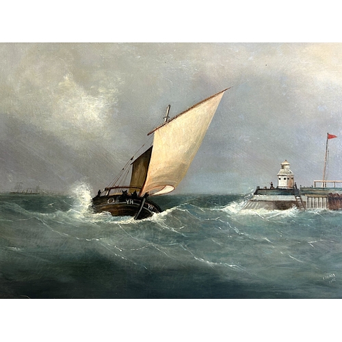 127 - C. Hart, 19th century English school.Oil on canvas 'Fishing boat out of Yarmouth'.66 x 51cm (incl fr... 