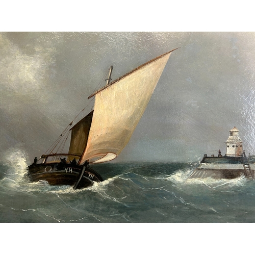 127 - C. Hart, 19th century English school.Oil on canvas 'Fishing boat out of Yarmouth'.66 x 51cm (incl fr... 