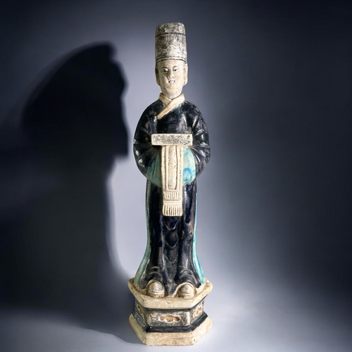 83 - A large Chinese Ming style Tomb attendant.Blue & Turquoise painted, with unglazed removable head... 