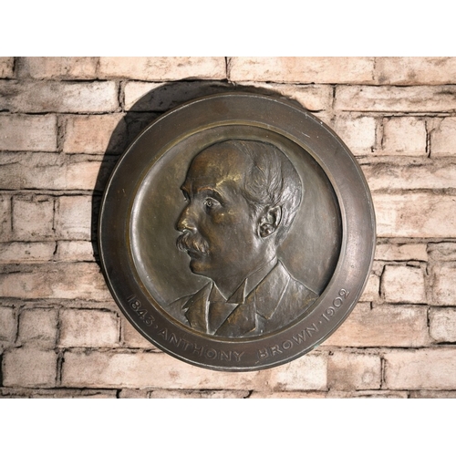 446 - A large, heavy Bronze wall plaque.Depicting a bust of Anthony Brown, 1843-1902.Diameter - 47cm... 