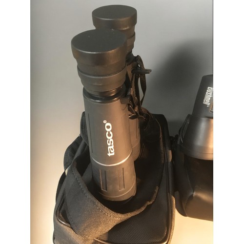 198 - Binoculars x 5 - Pathescope Japanese with  Case, Boots Admiral, Enbeeco 8, Tasco, Bushnell.