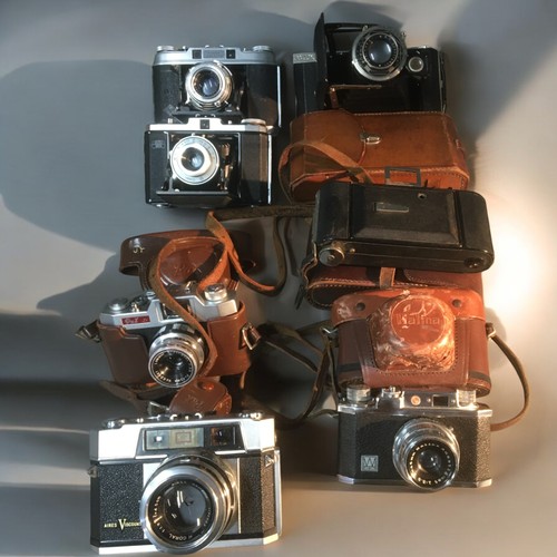 199 - 7 x Vintage Cameras Folding and 35mm to include Zeiss Ikon Nettar, Airies Viscount, Halina 35K, Koda... 