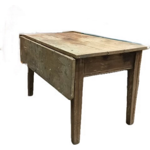 9 - Distressed Pine single drop leaf kitchen table Approx 121 wide x 95 depth x 71cm