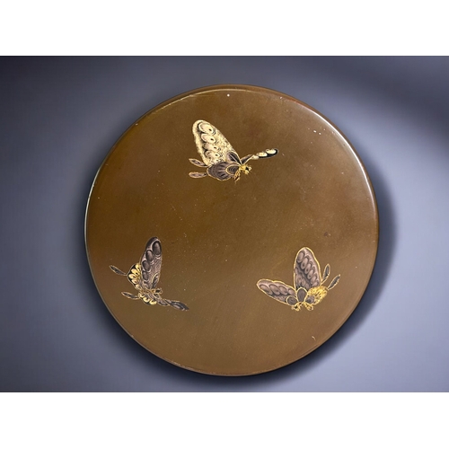 99 - A Japanese lacquer box.Hand painted & gilded Butterflies to lid.9 x 17cm