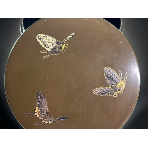 99 - A Japanese lacquer box.Hand painted & gilded Butterflies to lid.9 x 17cm